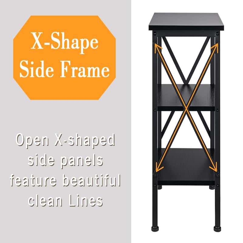 VECELO 3-Tier Open Shelf End Table with X-Frame Design 4-Step Easy Assembly 23.82" Height Side Table for Living Room or Bedroom