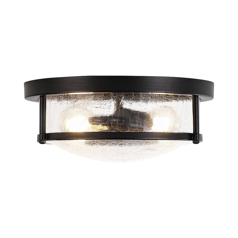 Modern 2-Light Crackle Textured Glass Flush Mount Ceiling Light 11.8in