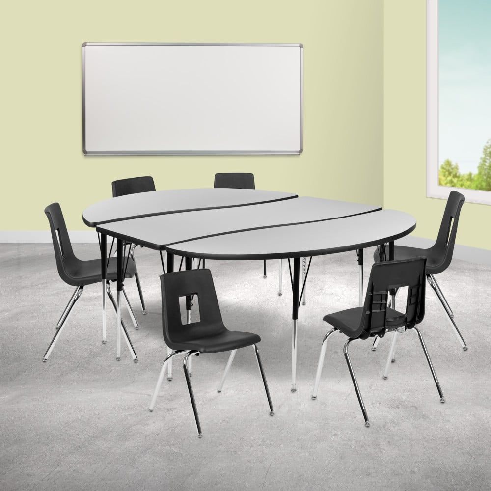 86" Oval Wave Flexible Laminate Activity Table Set with 18" Student Stack Chairs