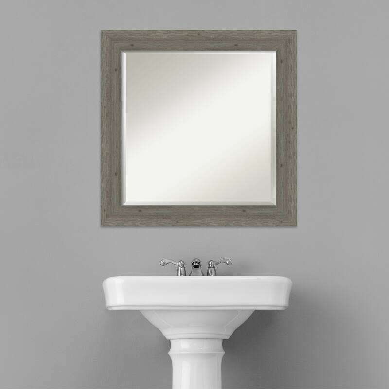 Beveled Wood Bathroom Wall Mirror - Fencepost Grey Narrow Frame