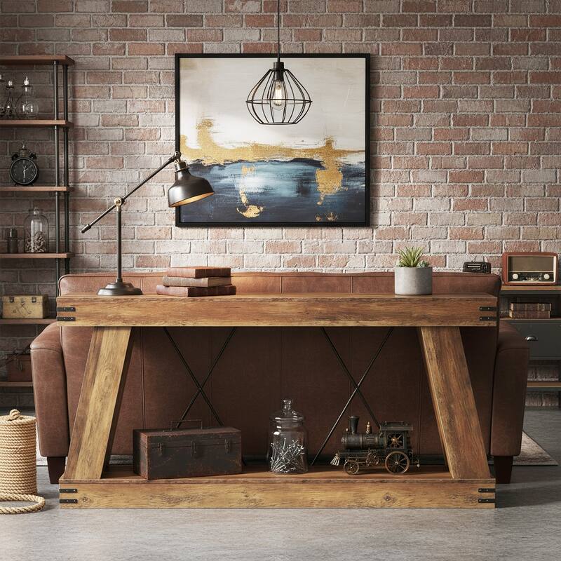 70.9" Farmhouse Console Table with Storage, Industrial Rustic Sofa Table