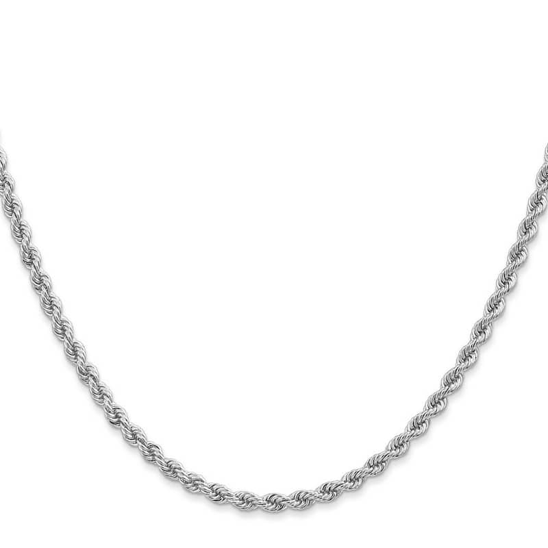 Curata 14k White Gold Solid 2.75mm Handmade Regular Rope Chain Bracelet