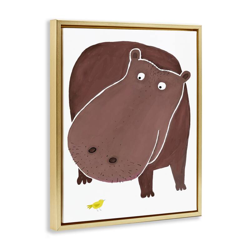 Stupell Hippo and Bird Friends Framed Floater Canvas Wall Art Design By Carla Daly