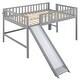 preview thumbnail 5 of 26, Full Size Low Loft Bed with Slide & Ladder, Grey
