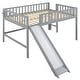 preview thumbnail 5 of 11, Full Size Pine Wood Low Loft Kids Bed Frame with Slide and Vertical Ladder, Fun Space-Saving Design for Bedroom, Grey