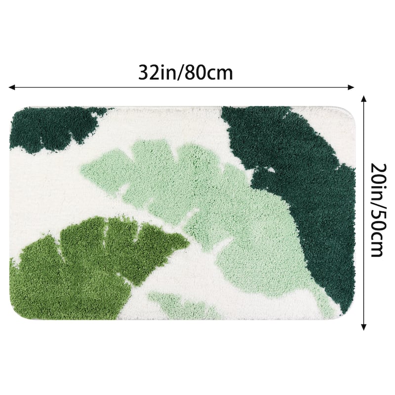 Cute Leaf Pattern Bath Rug, Boho Non Slip Bathroom Decor Washable Mat for Bedroom, Bath Tub, Hallway
