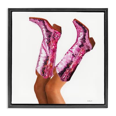 Stupell Pink Glam Cowgirl Boots Framed Floater Canvas Wall Art Design By Amanda Greenwood