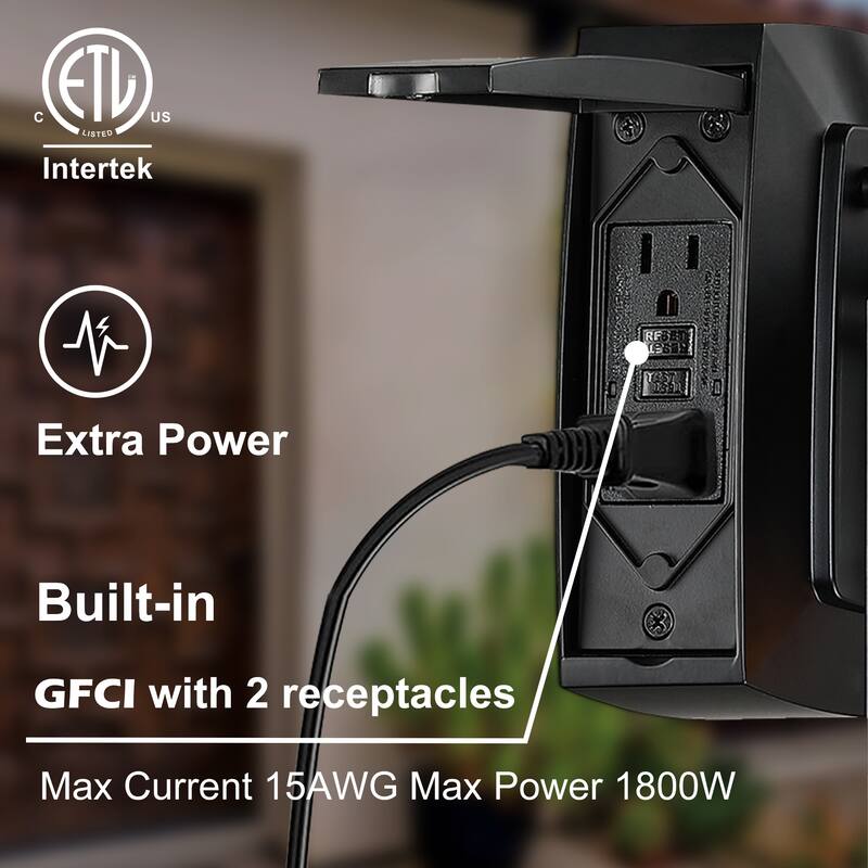 1-Light Outdoor Wall Lantern with Built-In GFCI Outlets - Matte Black