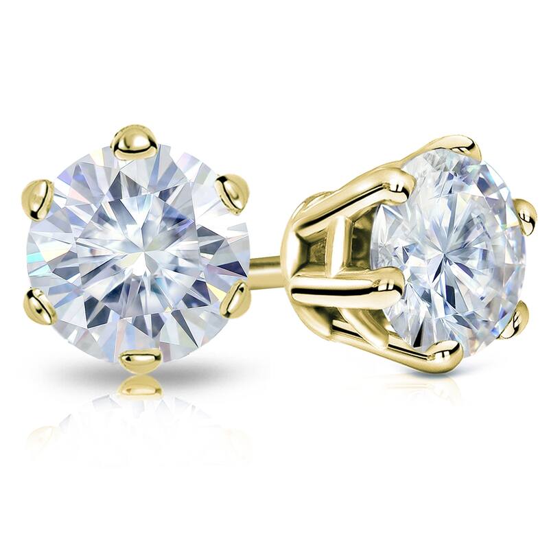 Auriya 14k Gold 3 1/2ctw Round Moissanite Stud Earrings - 7.8 mm - Yellow