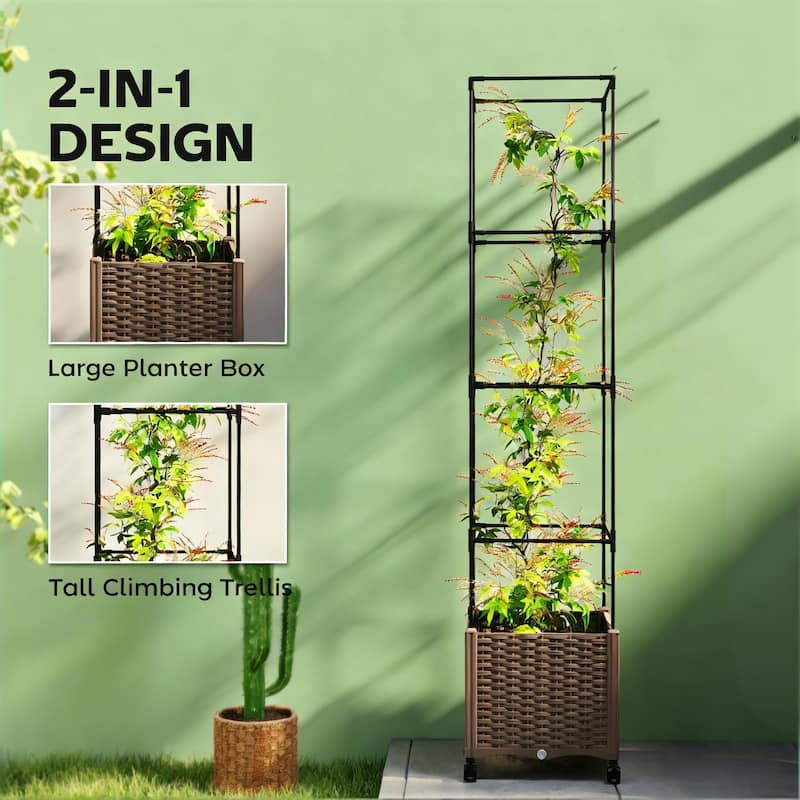 Rolling Garden Bed with Trellis, Locking Wheels Self-Watering System