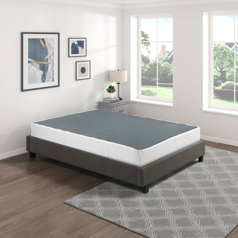 King Size Metal Open Frame with 12-Slat Support and Textured Fabric Cover