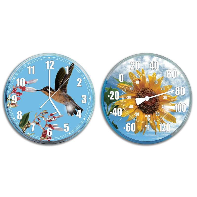 Set of 2 Blue and Yellow Swimming Pool Thermometer and Wall Clock