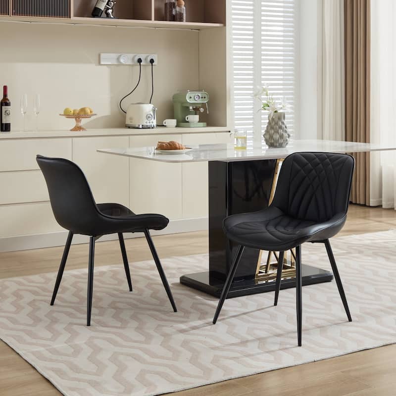 Dining Chairs Set of 2 Mid Century Modern Kitchen Chair Comfortable Upholstered Faux Leather Dinner Chairs