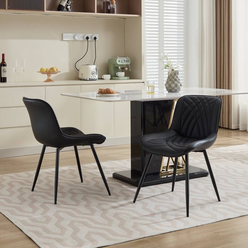 Leather Upholstered Dining Chair Set of 2 Kitchen Side Chair with Metal Legs, Armless Lounge Chair with Curved Back