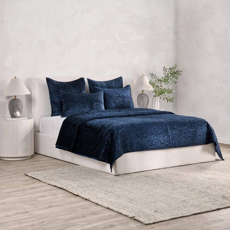 Dimitry 100% Rayon Velvet Quilt by Kosas Home - Ocean Blue - King