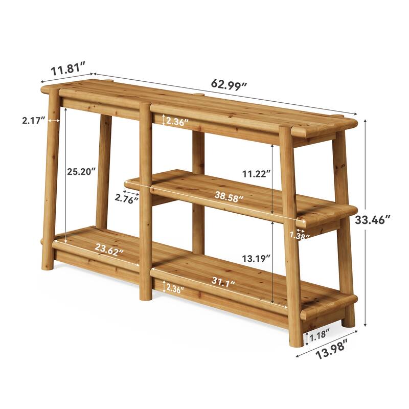 63'' Solid Wood Console Table, Mortise And Tenon Decorative Detail