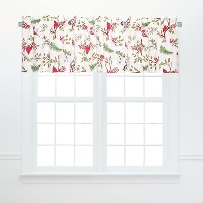 Christmas Sprig Birds Window Cotton Window Curtain Valances (Set of 2) - 15.5 x 72