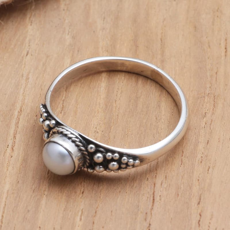 Novica Handmade Opposite Directions Cultured Pearl Single Stone Ring