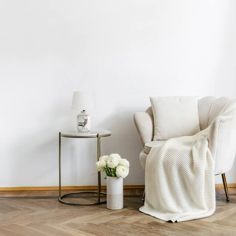 Reindeer Ceramic Table Lamp with Tapered Drum Shade - 17.75" - White