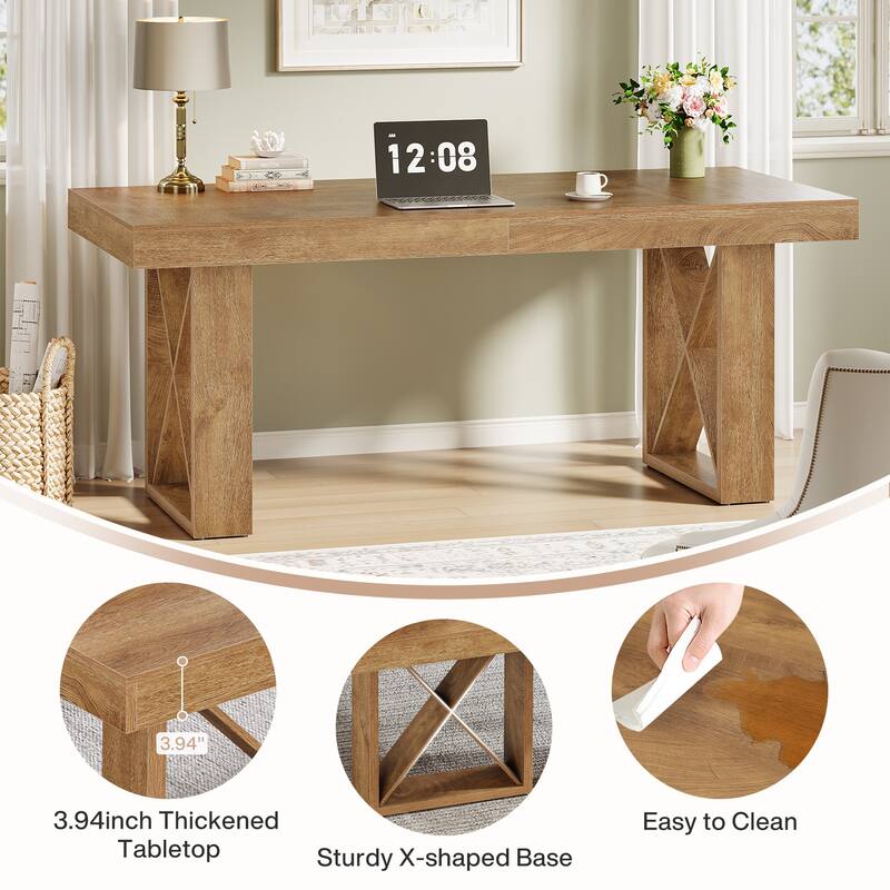 63-Inch Long Wood Computer Desk/Table, Study Writing Gaming Work Executive Desk for Home Office