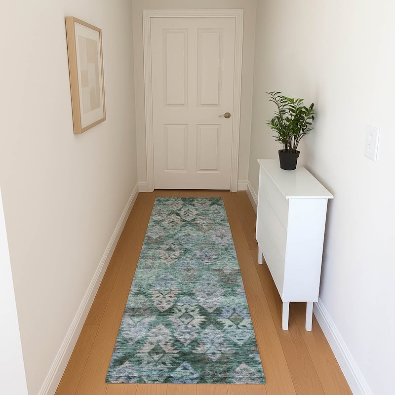 Premium Washable Super Soft Boho Medallions Mayfield Rug - Emerald - 2'3" x 7'6"