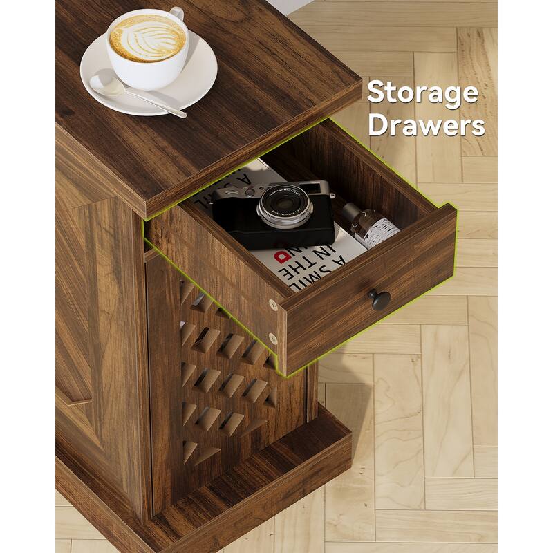 25.59" Tall End Table, Nightstand with Drawer for Bedroom, Rustic Oak - 23.62" L x 11.81" W x 25.59" H