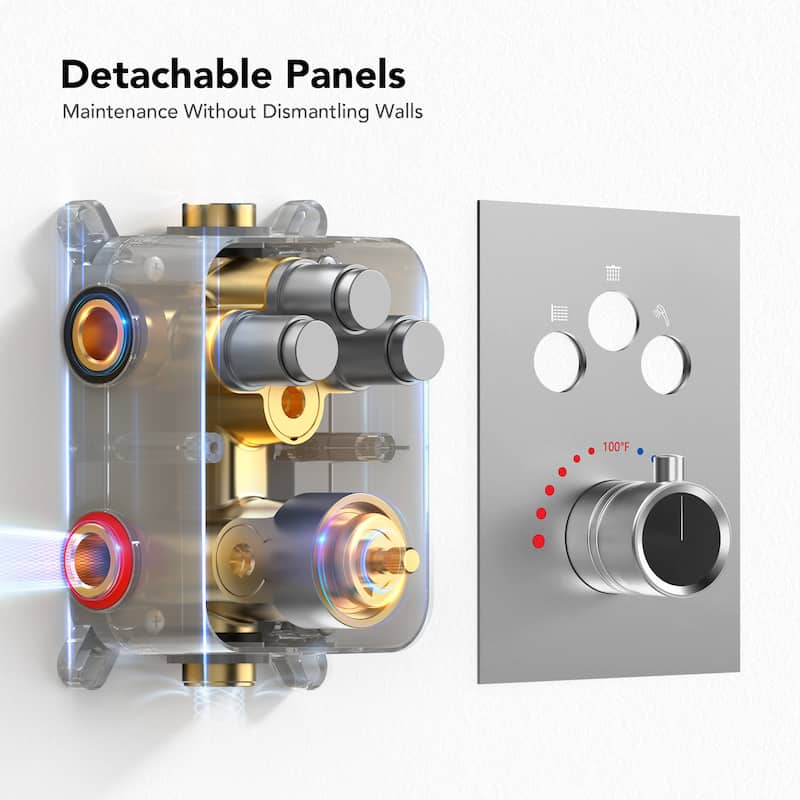 Dual Heads 12" Rainfall Shower head & High Pressure 6" Shower System w/ 3 Way Thermostatic Faucet