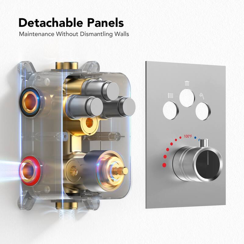 Thermostatic Shower System 12" Rain Shower Head with High Pressure Handheld Spray