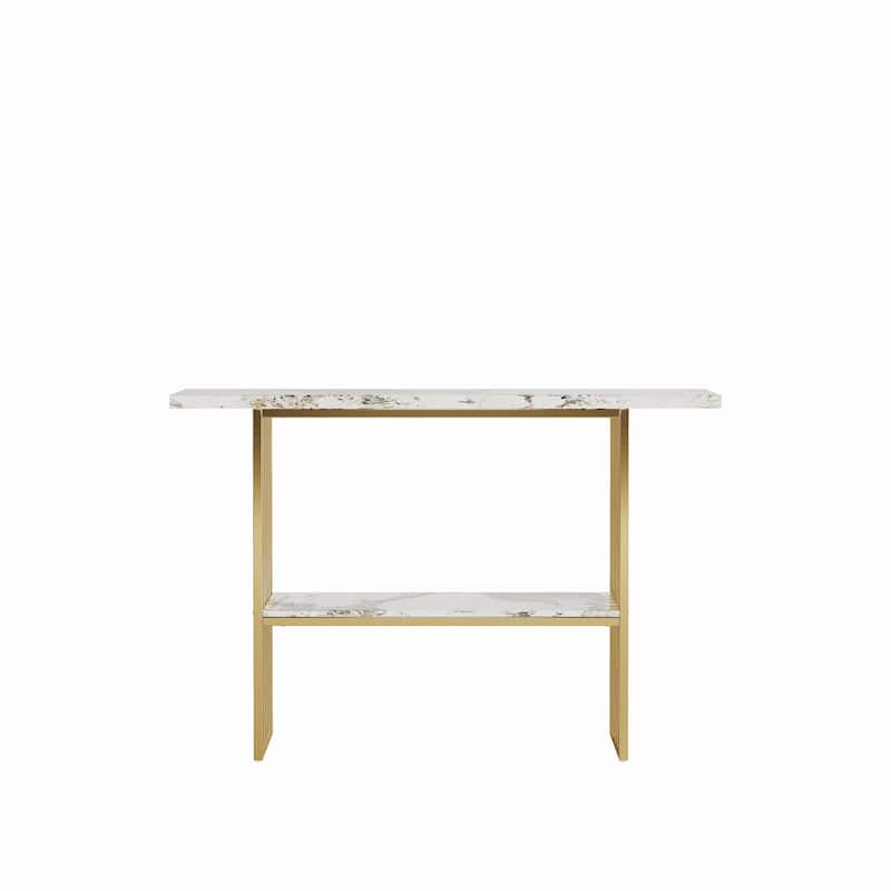 Modern Luxury Gold Metal Frame Console Table, Chic Entryway Table with Storage Shelf for Living Room Decor