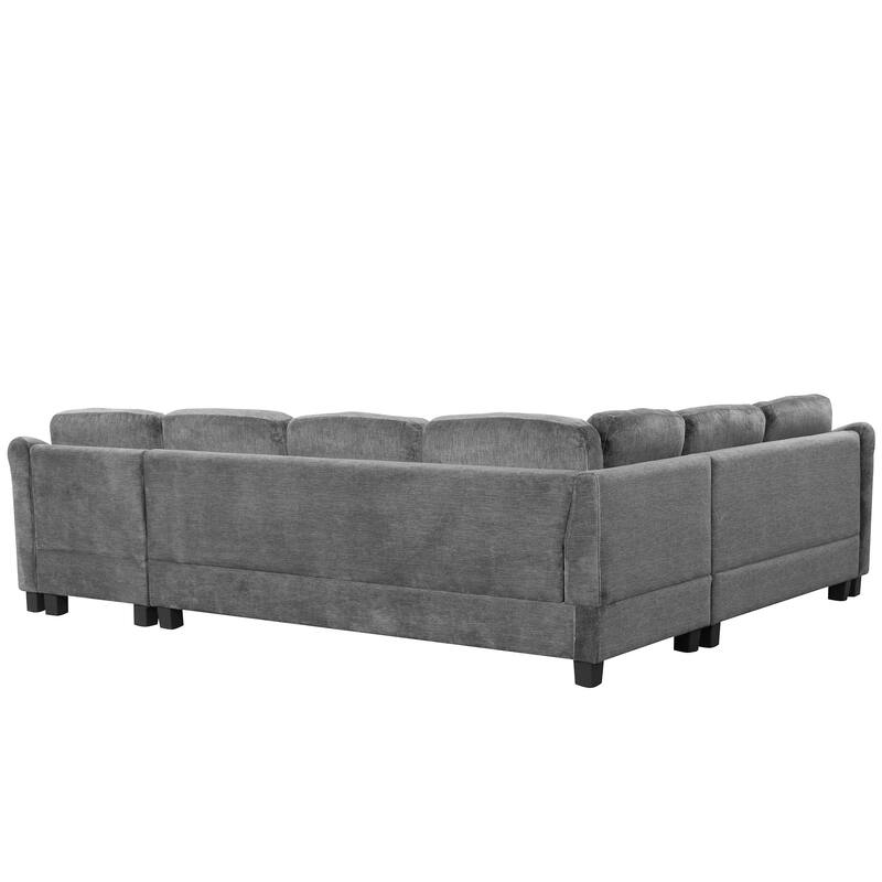 Roomfitters U-Shaped Chenille Sectional Sofa with Storage Ottoman, Modern Upholstered Couch for Living Room