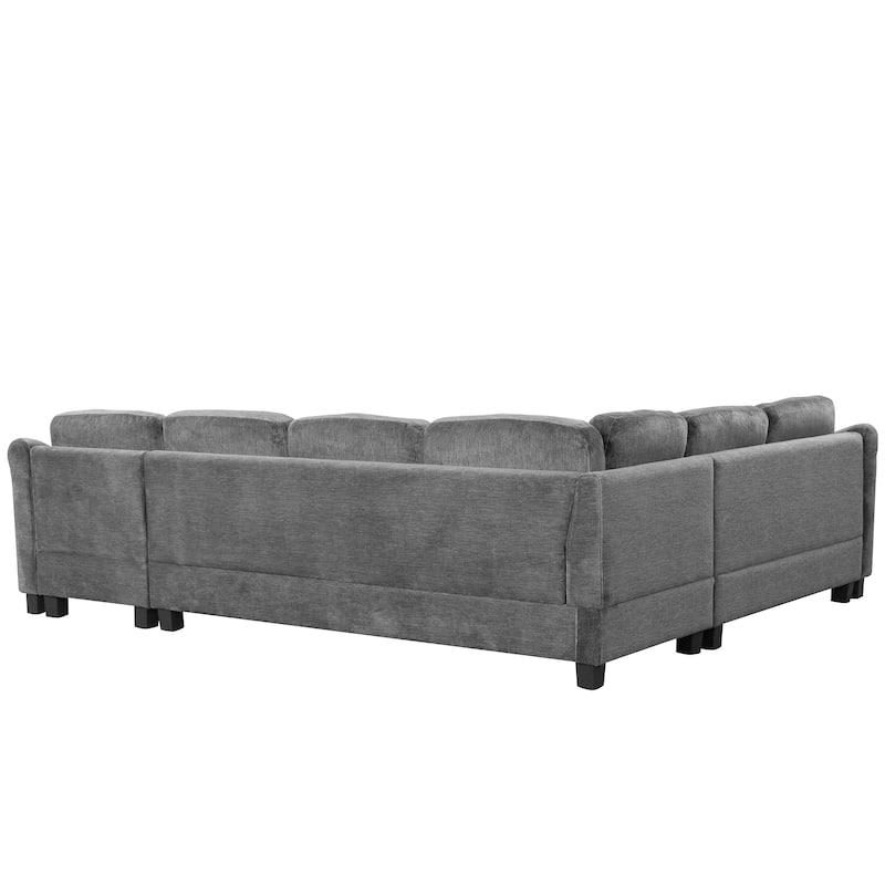 Sectional Sofa 111.8" U-shaped Sofa, Chenille Upholstered Sofa Couch with Movable Storage Ottoman for Living Room