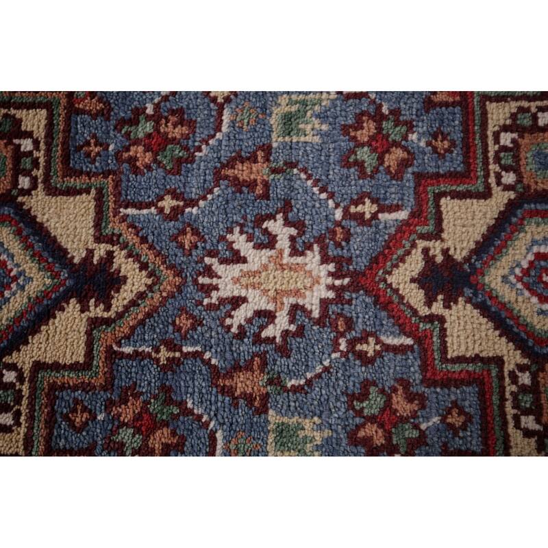Blue Kazak Oriental Runner Rug Hand-Knotted Geometric Wool Carpet - 2'7"x 8'3"
