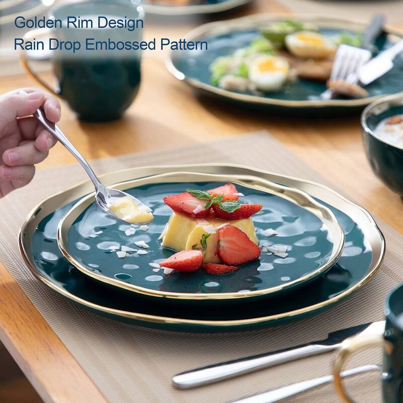 LOVECASA Matte 16-piece Stoneware Dinnerware Set with Gold Trim
