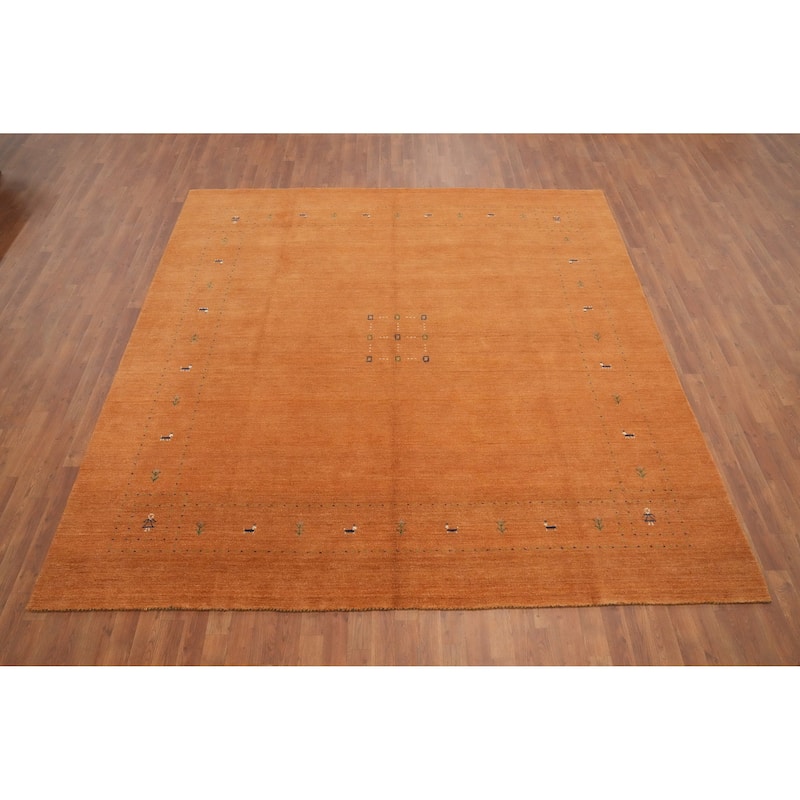 Hand Knotted Oriental 100% Wool Carpet Tribal Animal Pictorial Oranges & Rust Gabbeh Area Rug - 8' 11'' X 8' 11''