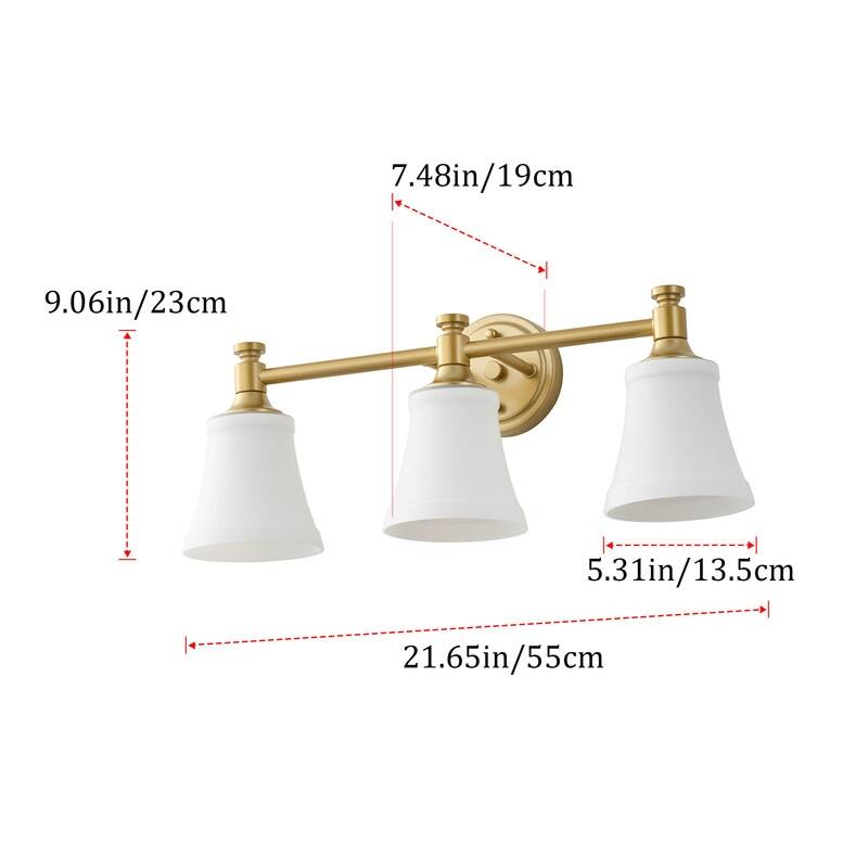 3 Light Antique Brass Vanity Wall Sconce with Frosted White Glass Shades Modern Vintage Bathroom Lighting Fixture