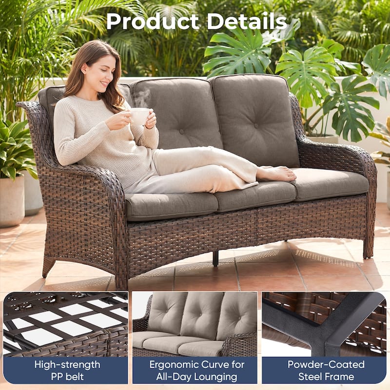 Pocassy Outdoor Patio Wciker Sofa Furniture Set of Chair Table.