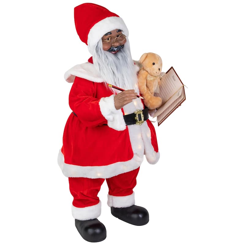 Lighted and Animated Musical African American Santa Christmas Decoration - 32"