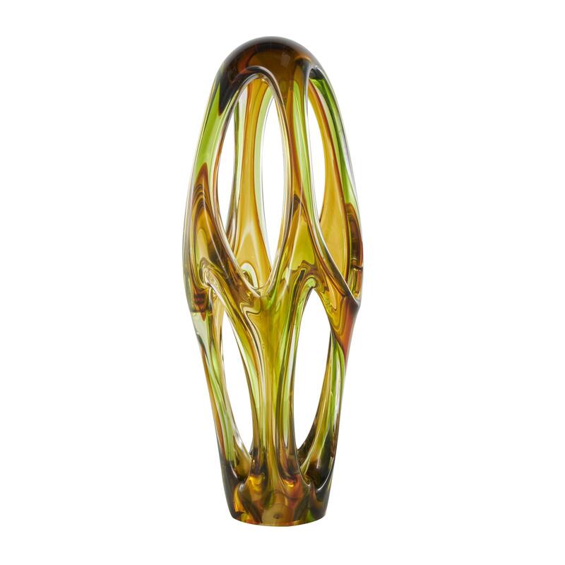 Glass Abstract Ombre Cutout Decorative Sculpture with Green Accents - Orange - Roche River Decor