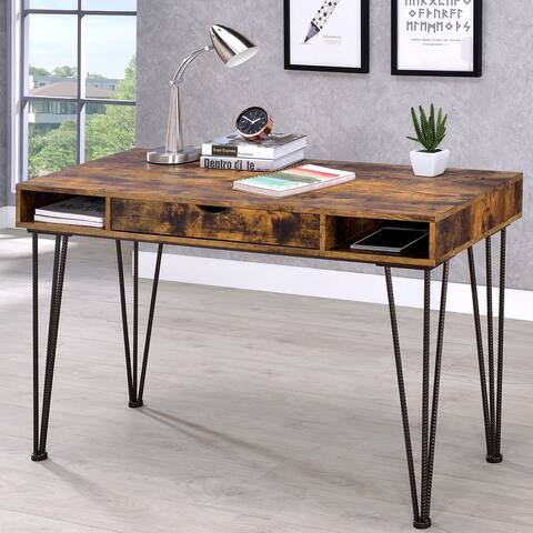 Antique Nutmeg Home Office Computer Writing Desk with Storage and Drawer