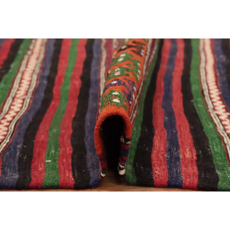 Hand Woven Oriental 100% Wool Carpet Southwestern Tribal Multi-Colored Kilim Area Rug - 10' 3'' X 5' 2''