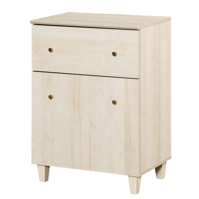 Bedroom Night Stand Bedside Table with Drawer and Cabinet, 32.4"H - Light Oak - 1-drawer