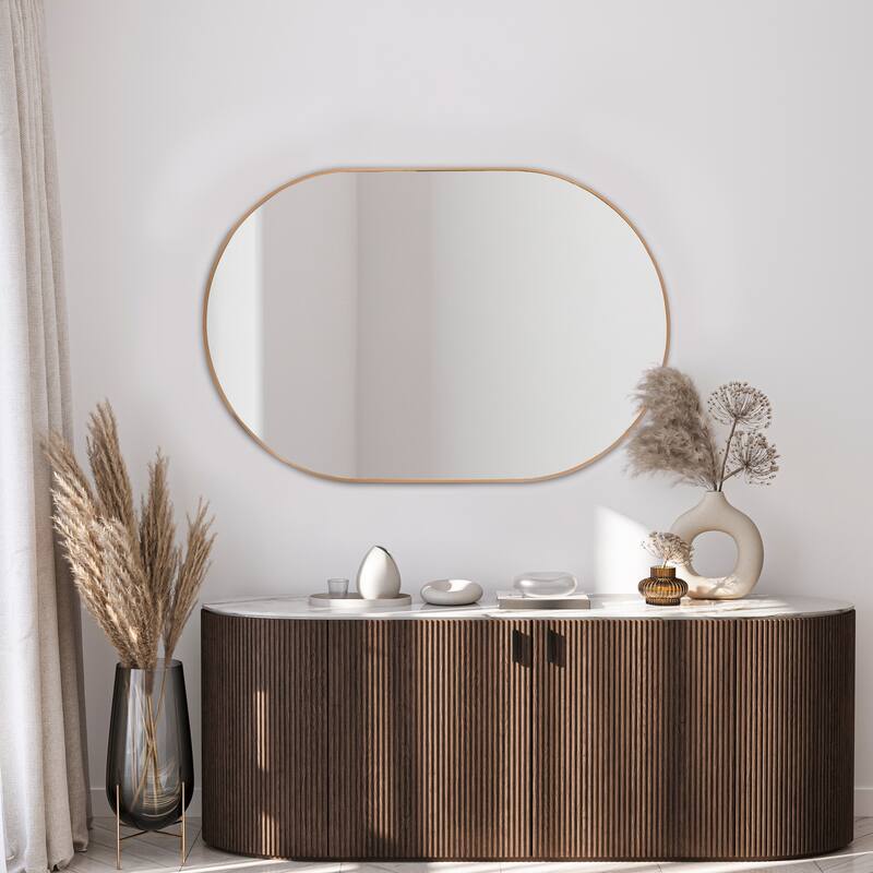 24 in. W x 36 in. H Medium Oval Metal Framed Wall Mirror - 36 H x 24 W x 0.73 D - Gold