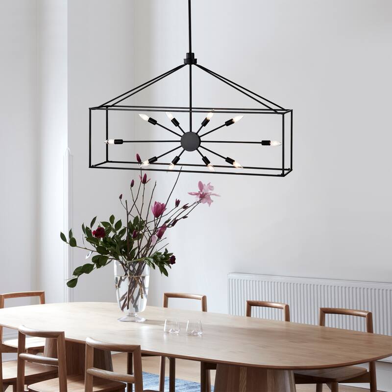 Lysandra 48 Inch Modern Clean Look Style Silver Satin and Matte Black Finish Ceiling Lighted Chandelier 10-Light
