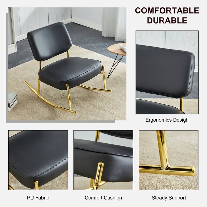 PU/Teddy suede material cushioned rocking chair with metal legs