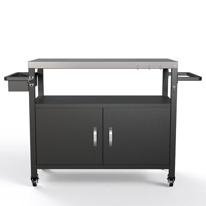 Pocassy Outdoor Grill Cart with Storage Cabinet Metal Kitchen Island Prep Table.