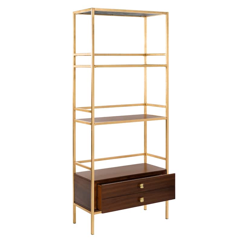 SAFAVIEH Vincenza 4-Tier 1-Drawer Gold/ Grey Etagere - 30" x 14" x 72" - 30Wx14Dx72H