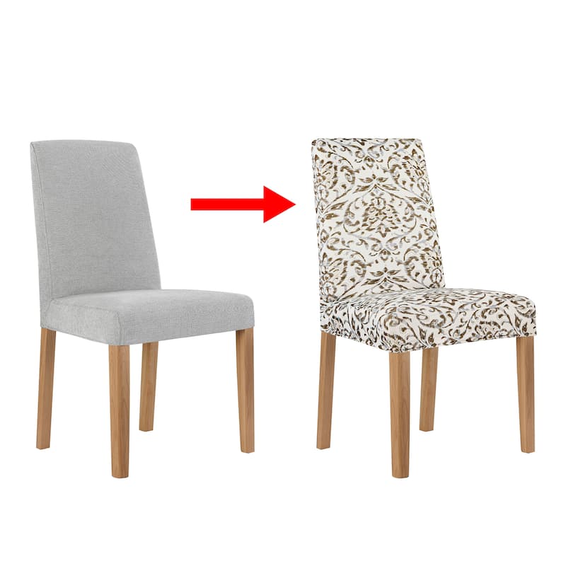 No. 918 Verity 2-pack Damask Print Stretch Fit Elastic Dining Chair Cover Pair - 28" x 39"