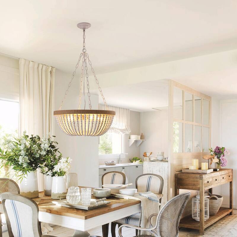 23.6 Inch Boho Rattan Pendant Light with 5-Tier Chandelier