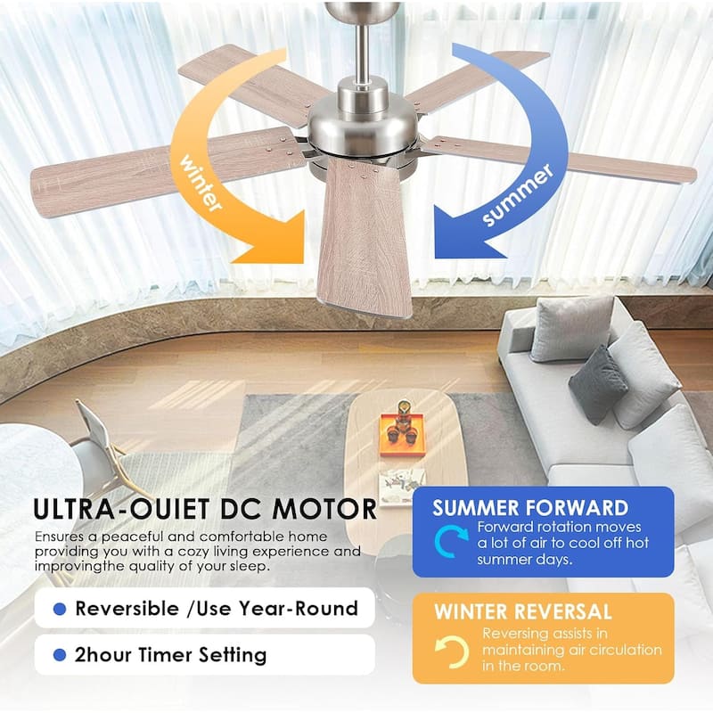 52" Modern Quiet Ceiling Fan with Light and Remote 6 Speed Airflow Bright Light for Bedroom Living Room Patio - 52 Inches
