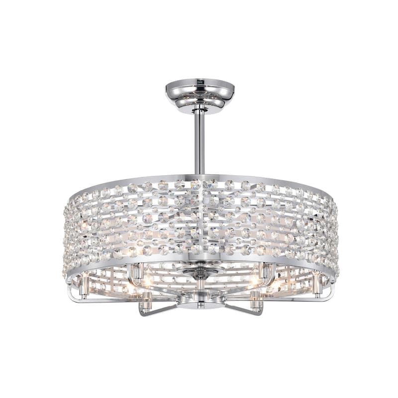 Julian Chrome 28-Inch 6-Light Metal & Crystal Drum Shade Lighted Ceiling Fan (Includes Remote)